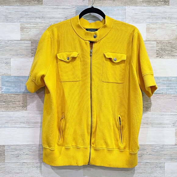 LRL RALPH LAUREN Short Sleeve Full Zip Sweater Jacket Yellow Womens 2X - Picture 1 of 4